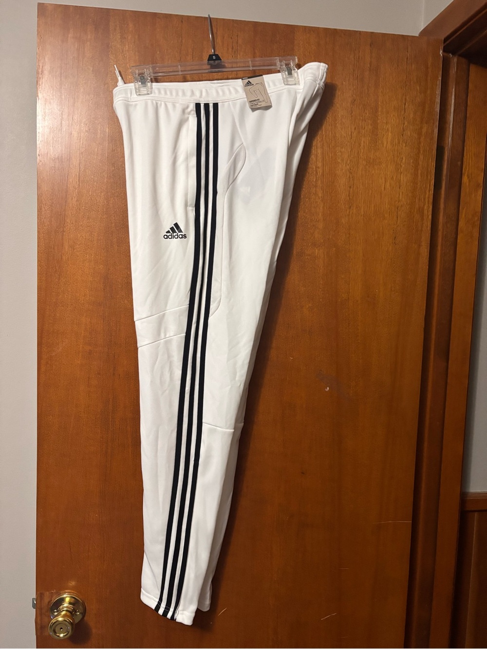adidas Tiro 19 White Joggers with Black Three-Stripes